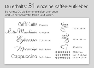 Wandora Wandtattoo Kaffee-Sorten I braun I Herz Kaffeetasse Kaffeebohnen Küche Esszimmer Sticker Aufkleber Wandaufkleber Wandsticker G006 - 6