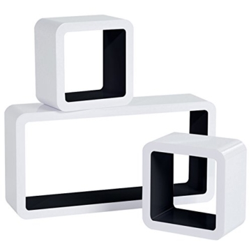 WOLTU RG9229sz Wandregal Cube Regal 3er Set Würfelregal Hängeregal, weiß-schwarz - 1