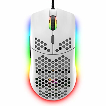 ZIYOULANG Kabelgebundene Gaming-Maus, 69 G, Wabengehäuse, leichte Maus mit 6400 DPI, programmierbare USB-Gaming-Maus, für PC-Gamer und Xbox und PS4-Benutzer, Weiß - 1