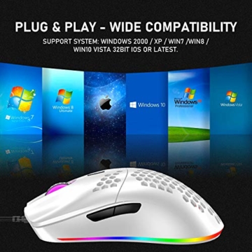 ZIYOULANG Kabelgebundene Gaming-Maus, 69 G, Wabengehäuse, leichte Maus mit 6400 DPI, programmierbare USB-Gaming-Maus, für PC-Gamer und Xbox und PS4-Benutzer, Weiß - 9