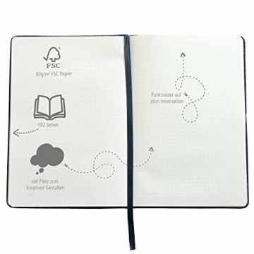 2nd LIFE Bullet Journal Schwarz | DIN A5 | 192 Innenseiten dotted | Notizbuch aus recyceltem PET für eine saubere Umwelt, für Notizen und Skizzen | Gummizugband, Stift-Schlaufe, Falttasche - 2