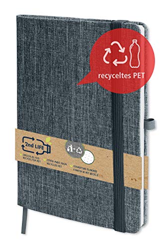 2nd LIFE Bullet Journal Schwarz | DIN A5 | 192 Innenseiten dotted | Notizbuch aus recyceltem PET für eine saubere Umwelt, für Notizen und Skizzen | Gummizugband, Stift-Schlaufe, Falttasche - 1