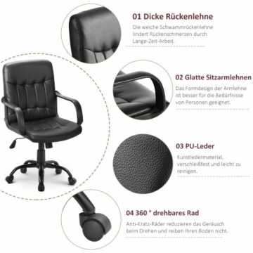64Gril Bürostuhl Kunstleder Office Chair höhenverstellbar Drehstuhl für Büro/Wohnzimmer, Schwarz (Schwarz) - 3