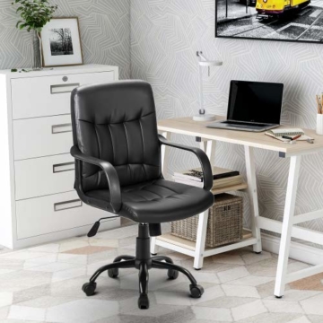 64Gril Bürostuhl Kunstleder Office Chair höhenverstellbar Drehstuhl für Büro/Wohnzimmer, Schwarz (Schwarz) - 5