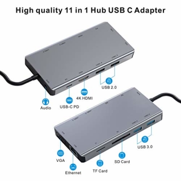 ABLEWE 11 in 1 USB C Hub Adapter Type C Hub Station mit 4K HDMI,VGA,PD-Ladeanschluss,SD/TF Kartenleser,4 USB Ports,RJ45 Ethernet-Port und 3,5mm Audio Type C-Docking für mehr Typ C Geräte - 4