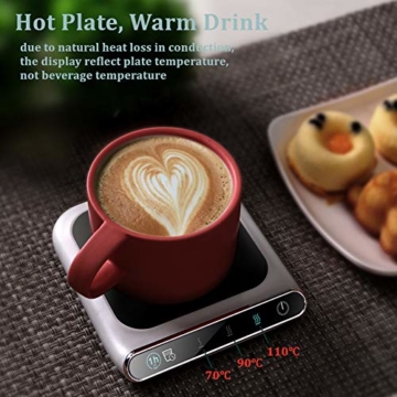 Aiboria Kaffeetassenwärmer, 10-W-Smart-Touchscreen-Getränkewärmer mit automatischer Abschalt-Schwerkraftinduktion für Schreibtisch und Haushalt, 3 einstellbare Temperaturstufen (Weiß + Schwarz) - 2