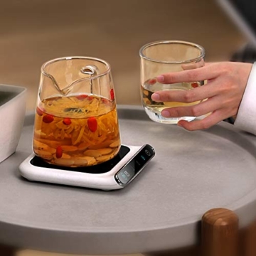 Aiboria Kaffeetassenwärmer, 10-W-Smart-Touchscreen-Getränkewärmer mit automatischer Abschalt-Schwerkraftinduktion für Schreibtisch und Haushalt, 3 einstellbare Temperaturstufen (Weiß + Schwarz) - 4