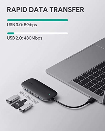 AUKEY USB C Hub 8 in 1 USB Type C Hub mit Ethernet Port, 4K HDMI, 2 USB 3.0 Ports 1 USB 2.0, 100W USB C PD Ladeanschluss, TF Micro SD Kartenleser für MacBook Pro Air, Chromebook Pixel, USB C Laptop - 8