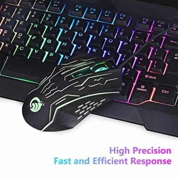 BAKTH Gaming Tastatur und Maus Set, LED Hintergrundbeleuchtung QWERTY US Layout, Regenbogen Farben Beleuchtete USB Wasserdicht Tastatur und Maus mit 3600 DPI für Pro PC Gamer - 3