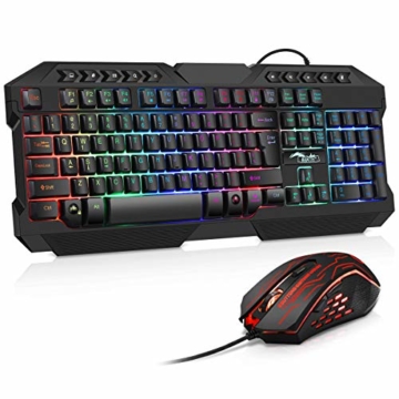 BAKTH Gaming Tastatur und Maus Set, LED Hintergrundbeleuchtung QWERTY US Layout, Regenbogen Farben Beleuchtete USB Wasserdicht Tastatur und Maus mit 3600 DPI für Pro PC Gamer - 1
