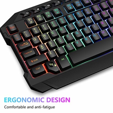 BAKTH Gaming Tastatur und Maus Set, LED Hintergrundbeleuchtung QWERTY US Layout, Regenbogen Farben Beleuchtete USB Wasserdicht Tastatur und Maus mit 3600 DPI für Pro PC Gamer - 5