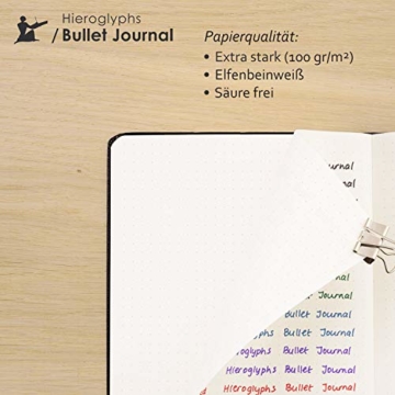 Bullet Journal/Notizbuch A5 dotted- mit Methode - nummerierte Seiten, Falttasche, 3 Lesezeichen, Verschlussgummi - von Hieroglyphs - 6