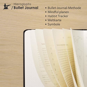 Bullet Journal/Notizbuch A5 dotted- mit Methode - nummerierte Seiten, Falttasche, 3 Lesezeichen, Verschlussgummi - von Hieroglyphs - 7