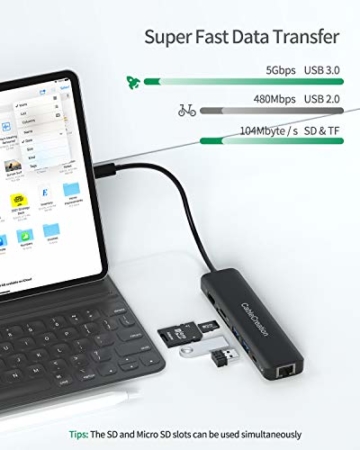 CableCreation USB C Hub Multiport Adapter, 8-Port Typ C Hub mit 4K@60Hz HDMI, 100W PD, RJ45, SD/TF-Kartenleser, 2 USB 3.0-Anschlüsse, für MacBook Pro 2020/2019, MacBook Air 2020, iPad Pro 2020/2018 - 3