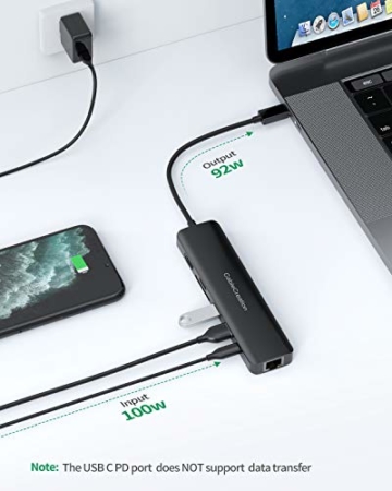 CableCreation USB C Hub Multiport Adapter, 8-Port Typ C Hub mit 4K@60Hz HDMI, 100W PD, RJ45, SD/TF-Kartenleser, 2 USB 3.0-Anschlüsse, für MacBook Pro 2020/2019, MacBook Air 2020, iPad Pro 2020/2018 - 4