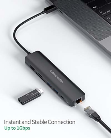 CableCreation USB C Hub Multiport Adapter, 8-Port Typ C Hub mit 4K@60Hz HDMI, 100W PD, RJ45, SD/TF-Kartenleser, 2 USB 3.0-Anschlüsse, für MacBook Pro 2020/2019, MacBook Air 2020, iPad Pro 2020/2018 - 7