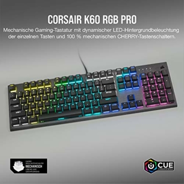 Corsair K60 RGB PRO Mechanische Gaming-Tastatur (CHERRY VIOLA Tastenschalter: Leichtgängig und Schnell, Robuster Aluminium-Rahmen, Anpassbare RGB-Beleuchtung), Schwarz - 3