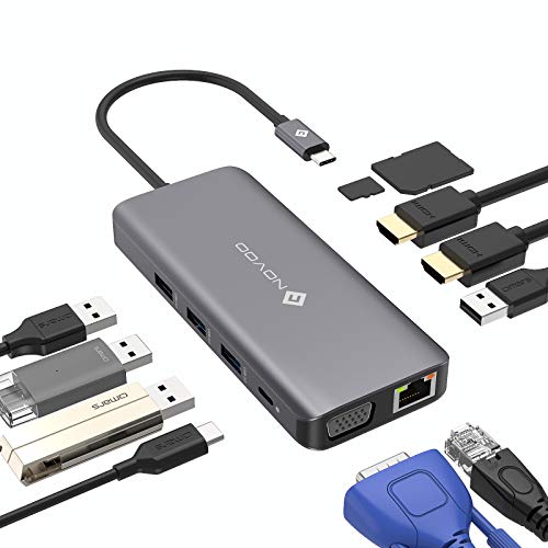 Docking Station 2 HDMI ,Novoo 11in1 Hub USB 4 k 60Hz Triple Display Adapter ,2 USB 3.0, 2 USB