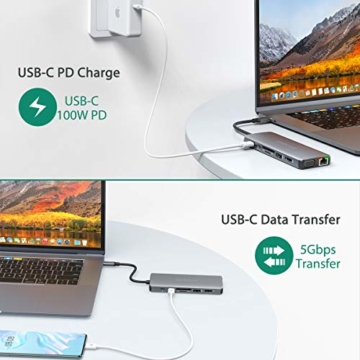 dodocool USB C Hub, Dual Display 14-Ports Aluminium USB C Dock mit 4K-HDMI, VGA, Type C PD, USB 3.0/2.0, Gigablit Ethernet RJ45, Mic/Audio, SD/TF Kartenleser für MacBook Pro/Air, Mehr Typ C Geräte - 3
