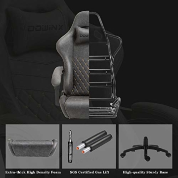 Dowinx Gaming Stuhl Bürostuhl Ergonomischer PC-Stuhl mit Massage Lendenwirbelstütze, Vorteil Stil PU Leder Hohe Rückenlehne Verstellbarer Drehsessel mit Fußstütze (Grau) - 2