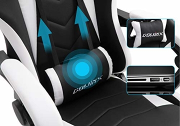 Dowinx Gaming Stuhl Ergonomischer Büro Lehnstuhl für PC mit Massage Lordosenstütze, Racing Stil Sessel PU-Leder-E-Sport-Gamer Stühle mit Ausziehbarem Fußraste (schwarz&weiß) - 2