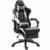 Dowinx Gaming Stuhl Ergonomischer Büro Lehnstuhl für PC mit Massage Lordosenstütze, Racing Stil Sessel PU-Leder-E-Sport-Gamer Stühle mit Ausziehbarem Fußraste (schwarz&weiß) - 1