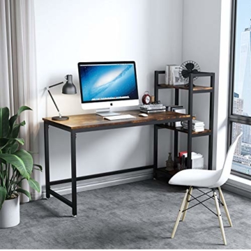 Dripex Kompakte Schreibtisch 126x60x108cm Holz Computertisch mit 3 Ablage, PC-Tisch Bürotisch Officetisch Eckschreibtisch Stabile Konstruktion Tisch für Home Office (Rustic Braun) - 1