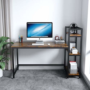 Dripex Kompakte Schreibtisch 126x60x108cm Holz Computertisch mit 3 Ablage, PC-Tisch Bürotisch Officetisch Eckschreibtisch Stabile Konstruktion Tisch für Home Office (Rustic Braun) - 7