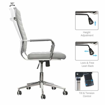 eclife Ergonomischer Bürostuhl, Chefsessel Schreibtischstuhl drehstuhl mit Höhenverstellbare Armlehne, hoher Rückenlehne, Neigungsfunktion, Lordosenstütze, Chrome-Rädern (Grau) - 6