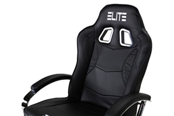 Elite Deluxe Gaming Sessel MG-300 - Bürostuhl - Gamingstuhl - Streamingstuhl - Drehstuhl - Ergonomisch - Racingoptik - Fußhocker - Chefsessel - Racing (Schwarz/Chrom) - 2
