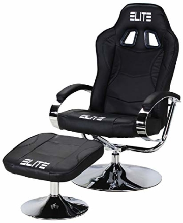 Elite Deluxe Gaming Sessel MG-300 - Bürostuhl - Gamingstuhl - Streamingstuhl - Drehstuhl - Ergonomisch - Racingoptik - Fußhocker - Chefsessel - Racing (Schwarz/Chrom) - 1