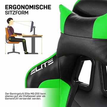 ELITE Racing Gaming Stuhl MG-200 - Bürostuhl – Kunstleder - Ergonomisch - Racer – Drehstuhl – Chair – Chefsessel – Schreibtischstuhl (Schwarz/Grün) - 4