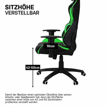 ELITE Racing Gaming Stuhl MG-200 - Bürostuhl – Kunstleder - Ergonomisch - Racer – Drehstuhl – Chair – Chefsessel – Schreibtischstuhl (Schwarz/Grün) - 7