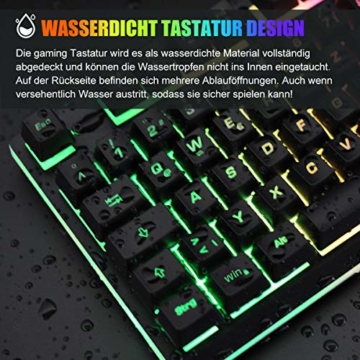 EZONTEQ Ergonomische Gaming Tastatur RGB LED Beleuchtung wasserdicht Tastenkappen Design QWERTZ Deutsche Layout für Bussiness, Gaming - 6