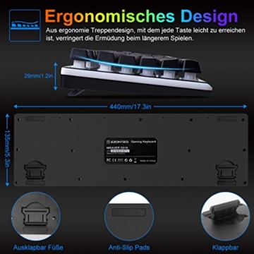 EZONTEQ Ergonomische Gaming Tastatur RGB LED Beleuchtung wasserdicht Tastenkappen Design QWERTZ Deutsche Layout für Bussiness, Gaming - 9