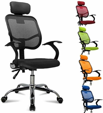 femor Bürostuhl, ergonomischer Schreibtischstuhl, Chefsessel mit Rollen, Bürodrehstuhl mit Verstellbarer Lordosenstütze, Kopfstütze, Armlehne und Rückenlehne, Höhenverstellung, bis 130kg, Schwarz - 1