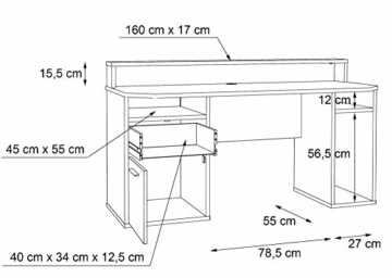 Forte Tezaur Schreibtisch, Holzwerkstoff, Schwarz matt, 91 x 160 x 72 cm - 4