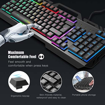 Gaming Tastatur, TedGem PC Gaming Tastatur PS4 Gaming Tastatur USB Wired Gaming Tastatur 19 Schlüssel Anti-Ghosting mit LED Beleuchtete, Tastatur Für PC/Laptop/PS4/Xbox One (Deutsches layout) - 3