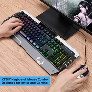 Gaming Tastatur und Maus Combo GT817 Gaming Tastatur Kühler RGB-Lichteffekt USB Wired Gaming Tastatur für Windows XP, Windows ME, Windows 7, Windows 8, Android, Linux [DE Layout] - 2