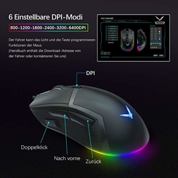 Gaming-Tastatur und Maus Combo Hintergrundbeleuchtung, TopMate Rainbow LED-Tastatur mit 6400DPI-Maus programmierbar, kabelgebundene Tastatur Mäuse für Windows, Office, Laptop, PC - 2