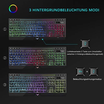 Gaming-Tastatur und Maus Combo Hintergrundbeleuchtung, TopMate Rainbow LED-Tastatur mit 6400DPI-Maus programmierbar, kabelgebundene Tastatur Mäuse für Windows, Office, Laptop, PC - 3