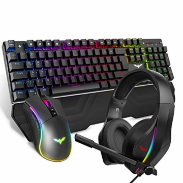 havit Mechanische Gaming Tastatur Maus Headset Set, RGB QWERTZ Handballenauflage Tastatur (DE-Layout), 4800 Dots Per Inch Gaming Maus und RGB Gaming Headset (KB380L) - 1