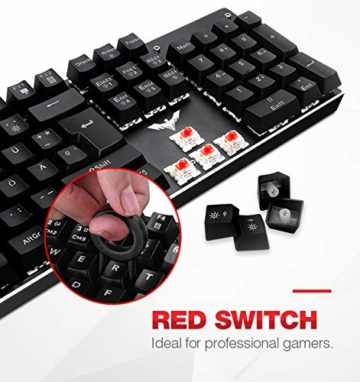 havit Mechanische Gaming Tastatur, QWERTZ Tastatur (Deutsches Layout) mit roten Schaltern, Mechanische Tastatur für PC Gamer und Arbeits, Schwarz (HV-KB432L) - 2