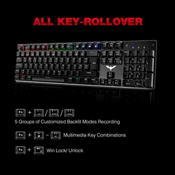 havit Mechanische Gaming Tastatur, QWERTZ Tastatur (Deutsches Layout) mit roten Schaltern, Mechanische Tastatur für PC Gamer und Arbeits, Schwarz (HV-KB432L) - 5
