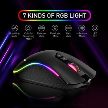 havit RGB Wired Gaming Maus 4800 Dots Per Inch Programmierbare ergonomische Maus mit 7 Tasten und 7 Farben Hintergrundbeleuchtung für Laptop, PC, Computer, Schwarz (MS733) - 2