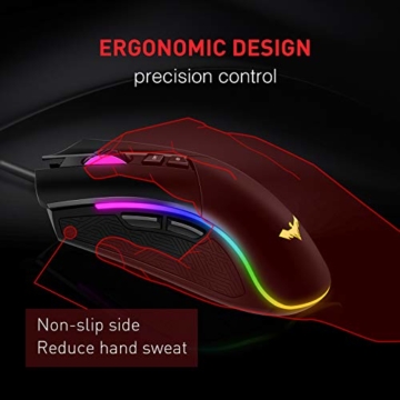 havit RGB Wired Gaming Maus 4800 Dots Per Inch Programmierbare ergonomische Maus mit 7 Tasten und 7 Farben Hintergrundbeleuchtung für Laptop, PC, Computer, Schwarz (MS733) - 7