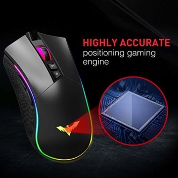 havit RGB Wired Gaming Maus 4800 Dots Per Inch Programmierbare ergonomische Maus mit 7 Tasten und 7 Farben Hintergrundbeleuchtung für Laptop, PC, Computer, Schwarz (MS733) - 9