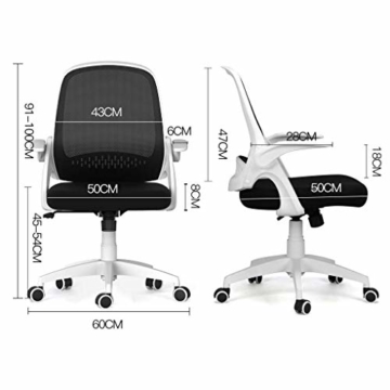Hbada Bürostuhl Ergonomischer Schreibtischstuhl Drehstuhl mit klappbaren Armlehnen Mesh Computerstuhl Arbeitsstuhl leicht Stuhl Weiß - 5