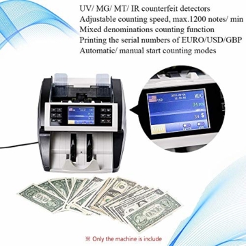 HEMFV Banknotenzähler, Hohe Variable Speed ​​Geldzählmaschinen, mit UV, MG, IR Gefälschte Bill Detector & Frontlader Funktion for Euro/USD/GBP/AUD/JPY/KRW - 5