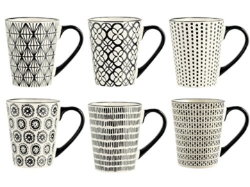 H&H Vhera 6er Set Becher Mug, Stoneware, 350 ml, Schwarz/Weiß - 1